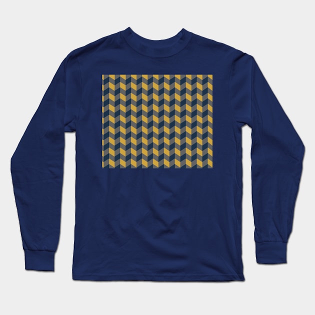 Chevron Check Pattern in Yellow and Blue Long Sleeve T-Shirt by OneThreeSix